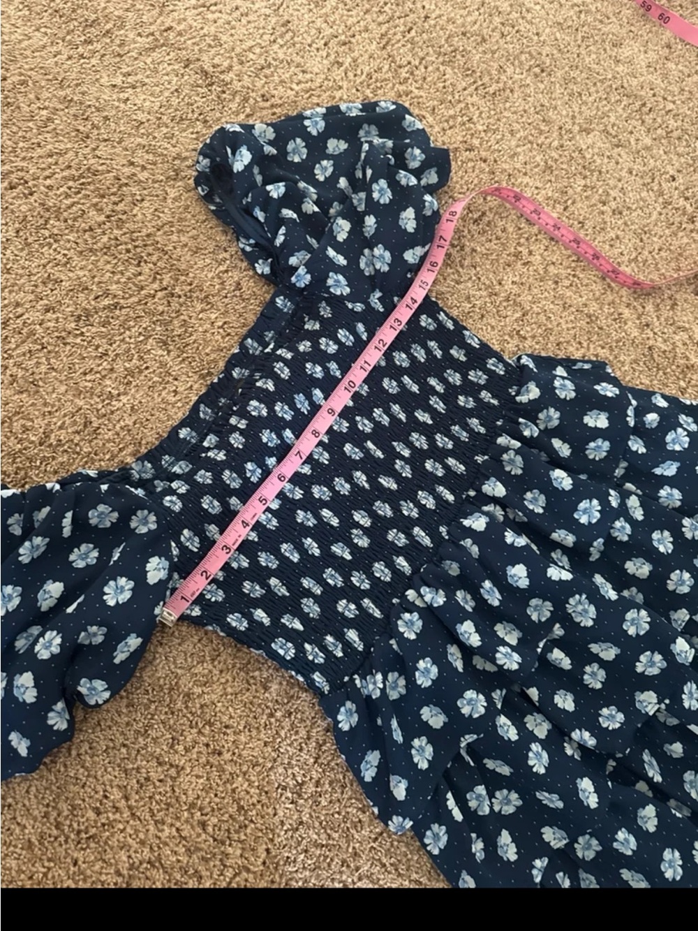 Crystal Doll Cottagecore Blue & White Floral Smocked Tiered Dress size Large - Picture 10 of 12